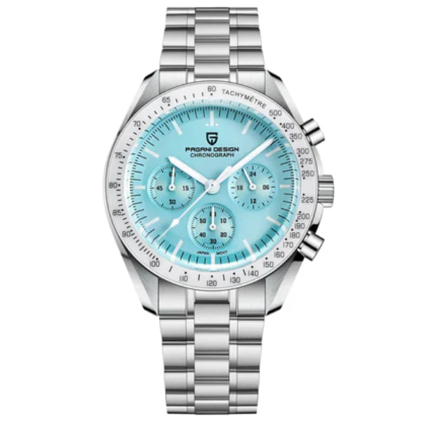 Pagani Design Silver Stainless Steel Aqua Blue Dial Chronograph Quartz Watch for Gents - PD1701