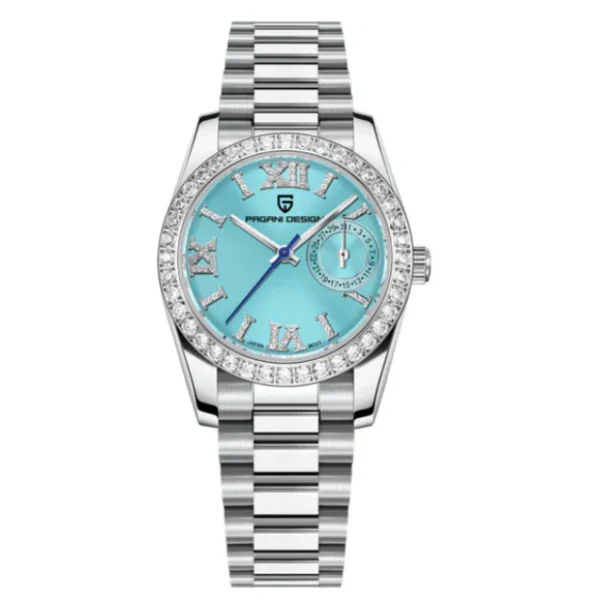 Pagani Design Silver Stainless Steel Aqua Blue Dial Quartz Watch for Ladies - PD-1776
