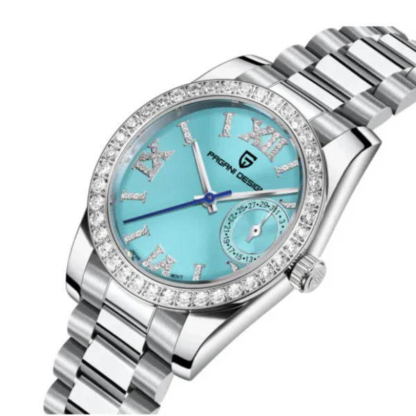 Pagani Design Silver Stainless Steel Aqua Blue Dial Quartz Watch for Ladies - PD-1776 - Image 2