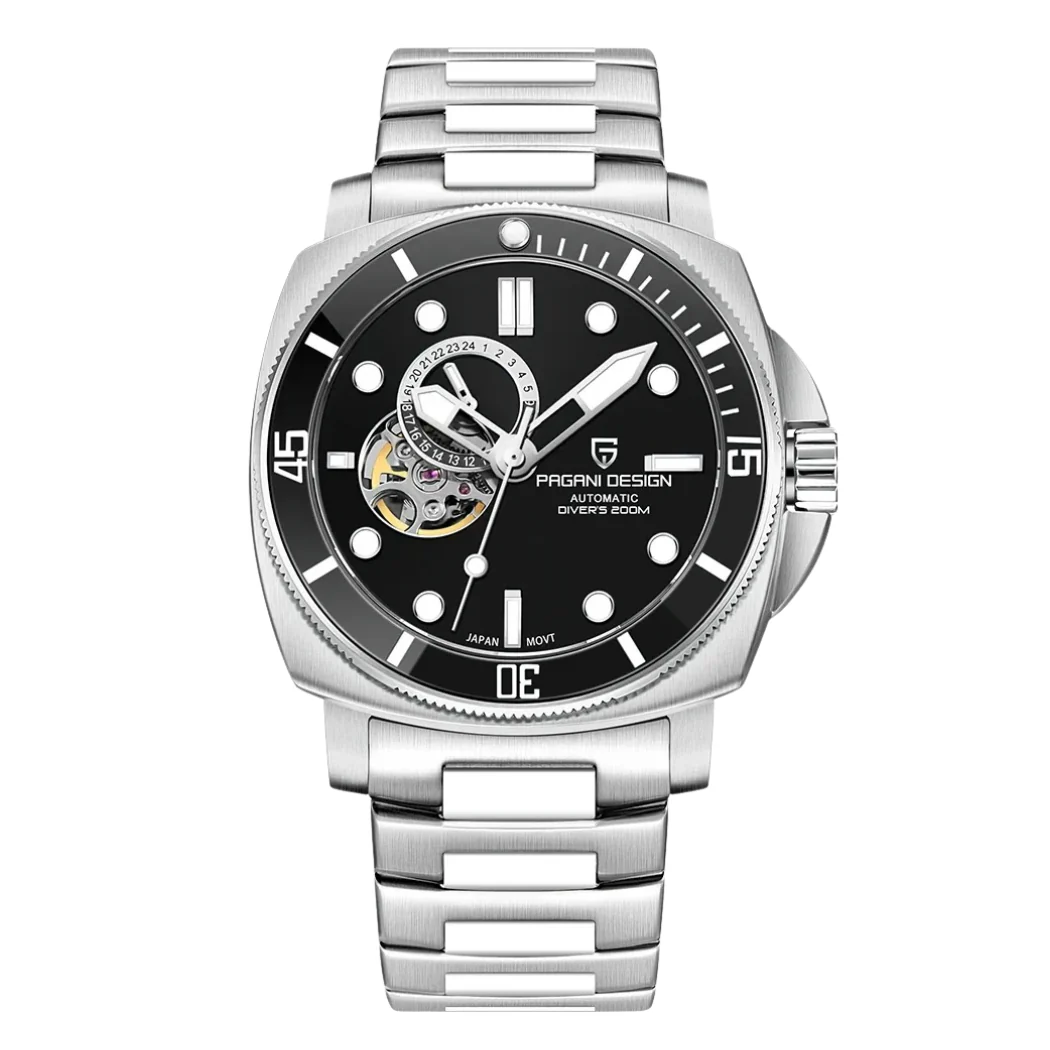 Pagani Design Silver Stainless Steel Black Dial Automatic Watch for Gents - PD-1736