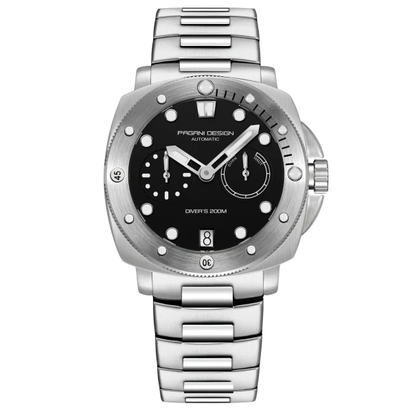 Pagani Design Silver Stainless Steel Black Dial Automatic Watch for Gents - PD-1767