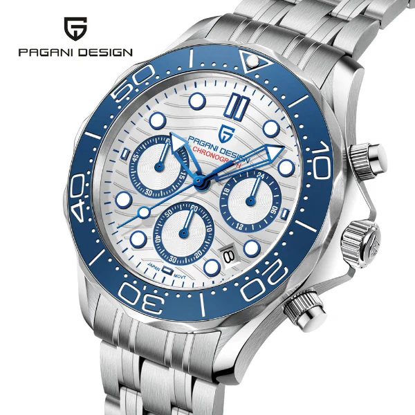 Pagani Design Silver Stainless Steel Black Dial Chronograph Quartz Watch for Gents - PD1713 - Image 2
