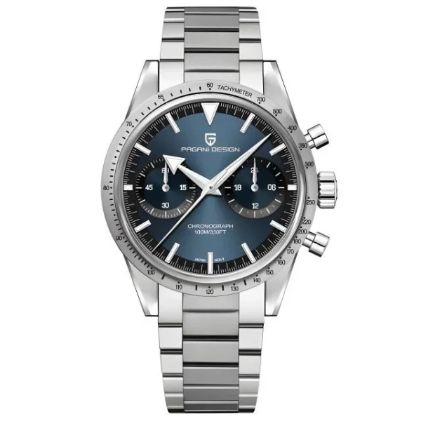Pagani Design Silver Stainless Steel Blue Dial Chronograph Quartz Watch for Gents - Pagani PD1766