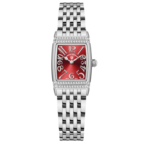 Pagani Design Silver Stainless Steel Red Dial Quartz Watch for Ladies - PD-1737L