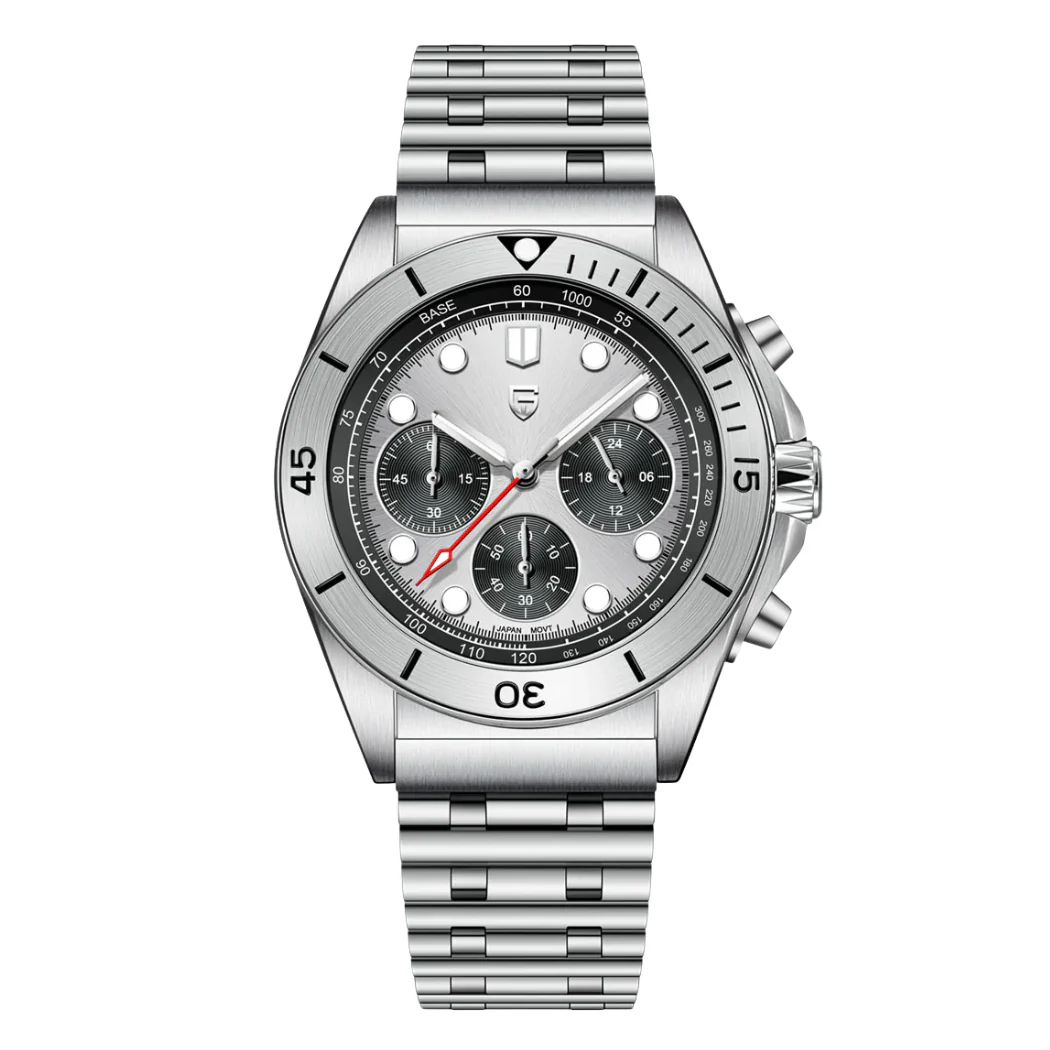 Pagani Design Silver Stainless Steel Silver Dial Chronograph Quartz Watch for Gents - PD1705