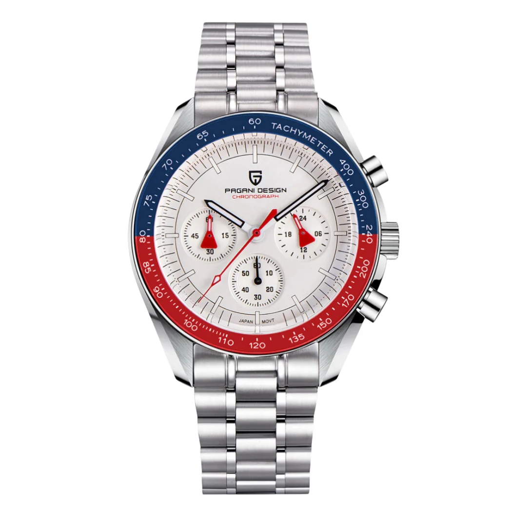 Pagani Design Silver Stainless Steel White Dial Chronograph Quartz Watch for Gents - PD1701