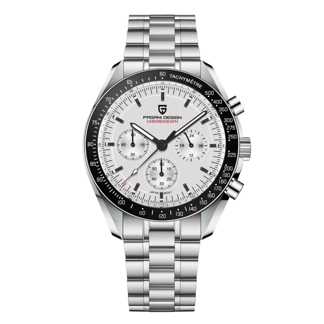Pagani Design Silver Stainless Steel White Dial Chronograph Quartz Watch for Gents - PD1701