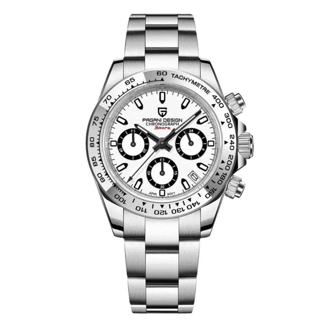 Pagani Design Silver Stainless Steel White Dial Chronograph Quartz Watch for Gents - PD1727