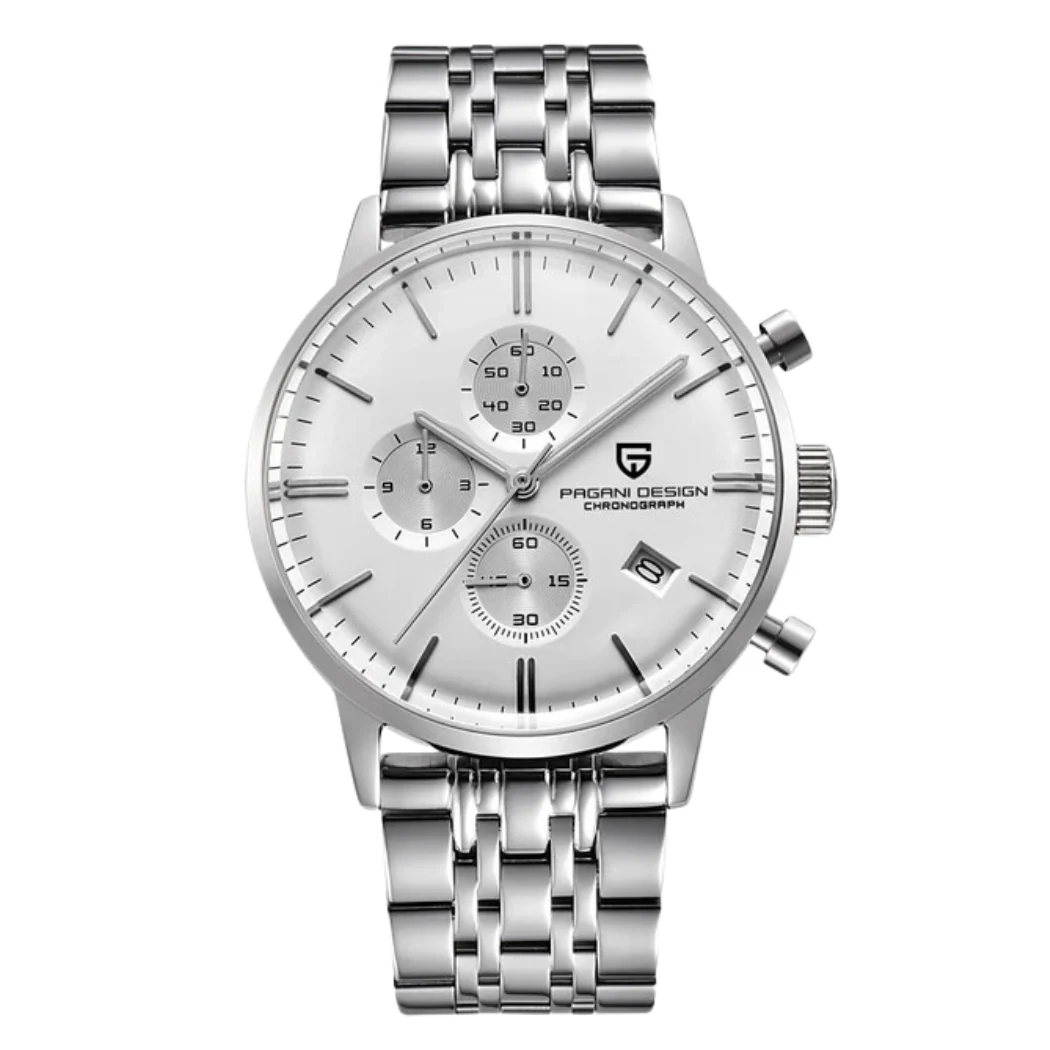 Pagani Design Silver Stainless Steel White Dial Chronograph Quartz Watch for Gents - PD2720K