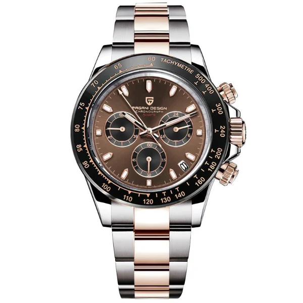 Pagani Design Two tone Stainless Steel Rose Gold Dial Chronograph Quartz Watch for gents - PD1644
