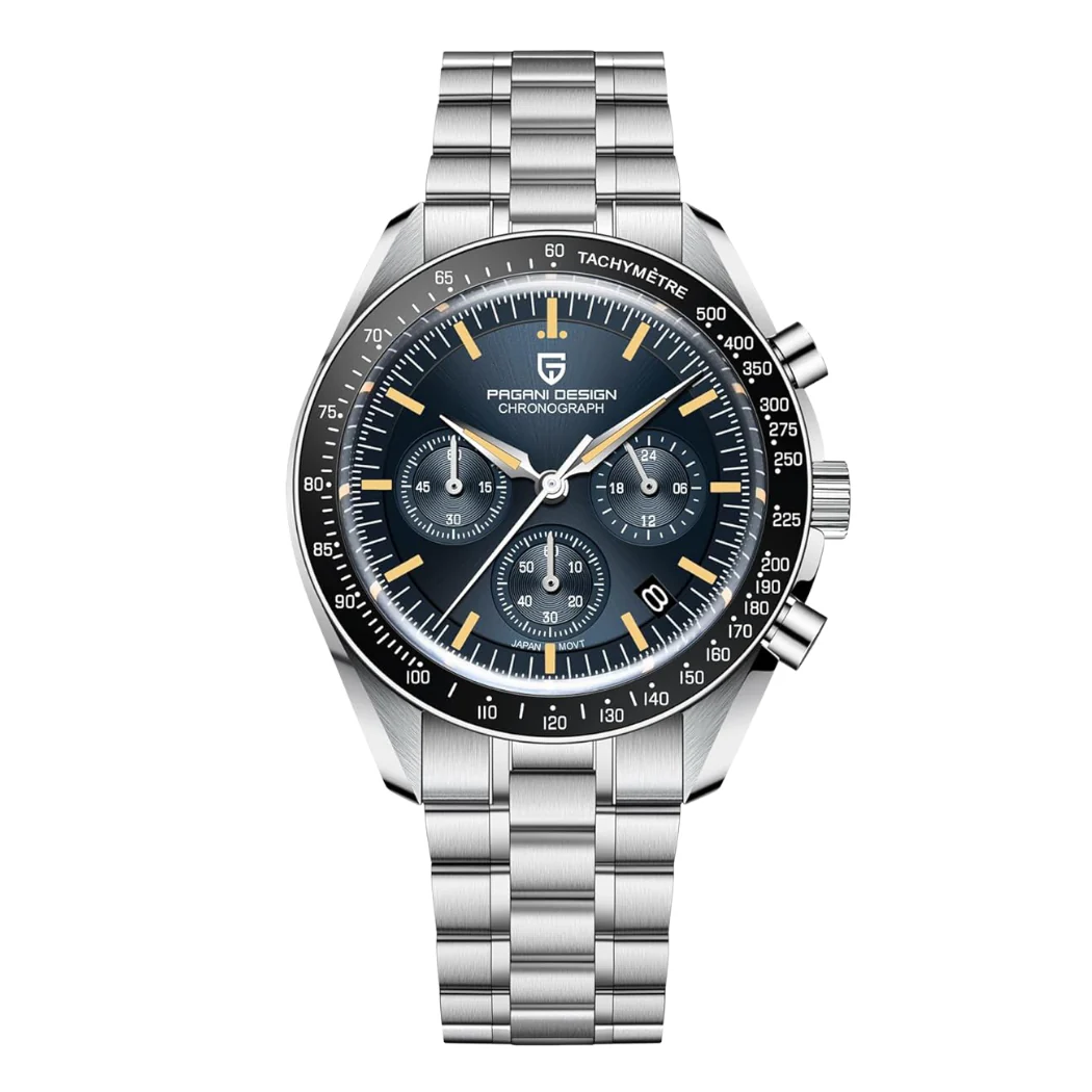 Pagani Silver Stainless Steel Black Dial Chronograph Automatic Watch for Gents - PD-1701