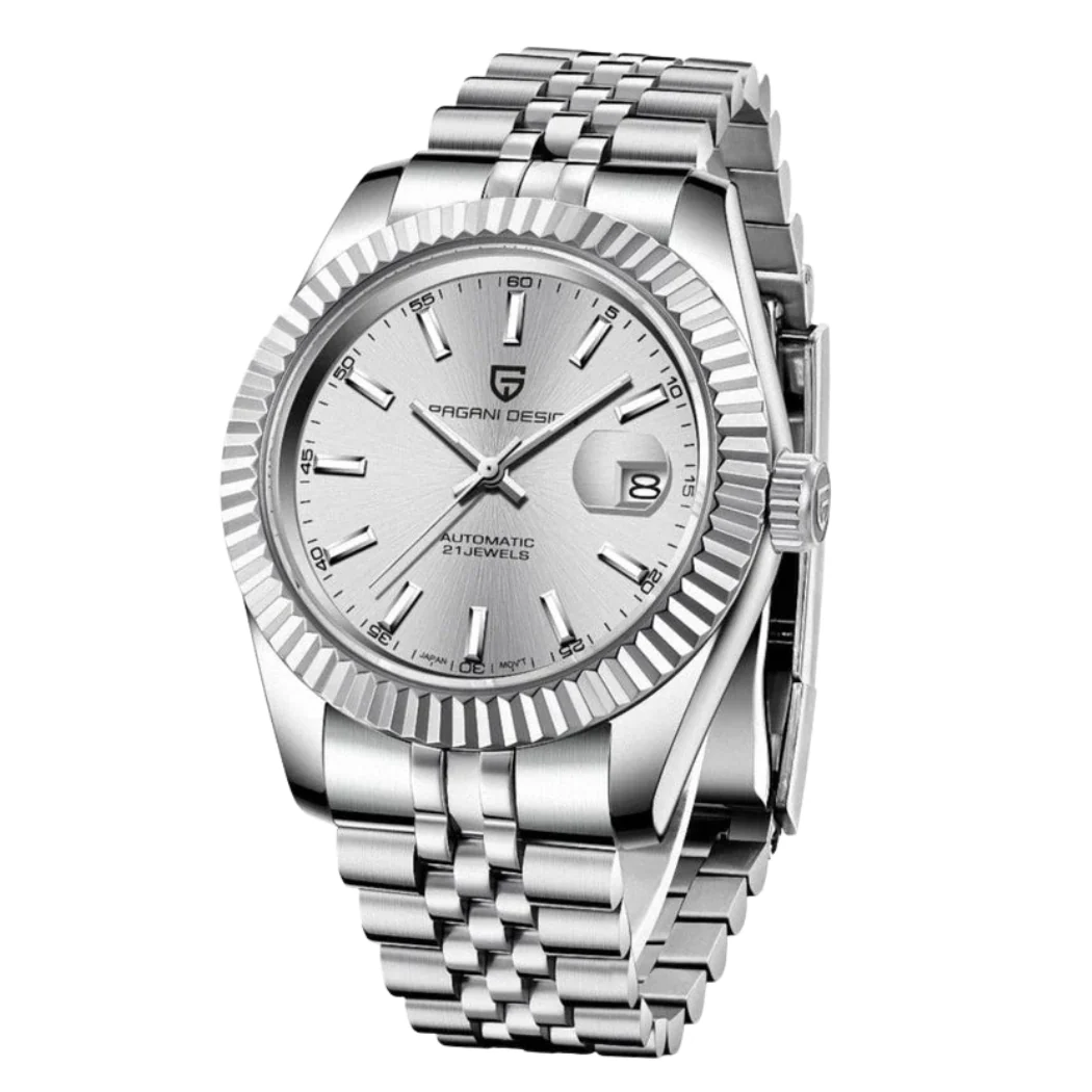Pagani Silver Stainless Steel Silver Dial Automatic Watch for Gents - PD-1645