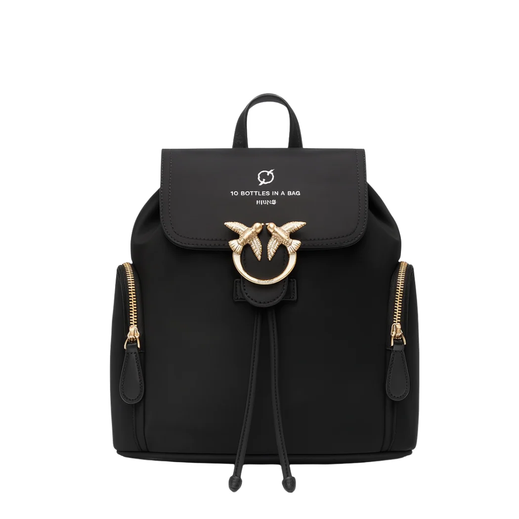 PINKO Backpack – Black | Love Recycled Nylon Backpack – Chic & Eco-Friendly