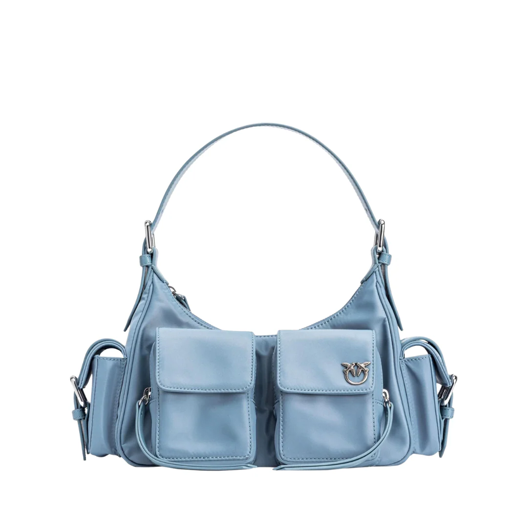 PINKO Cargo Multipocket Shoulder Bag – Cool Blue Recycled Nylon