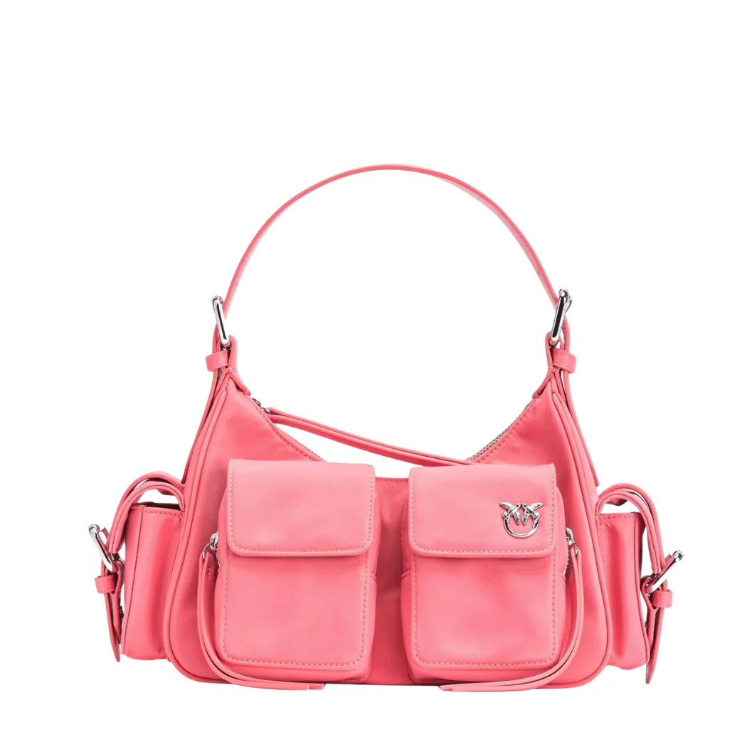 PINKO Cargo Multipocket Shoulder Bag β Pink Recycled Nylon