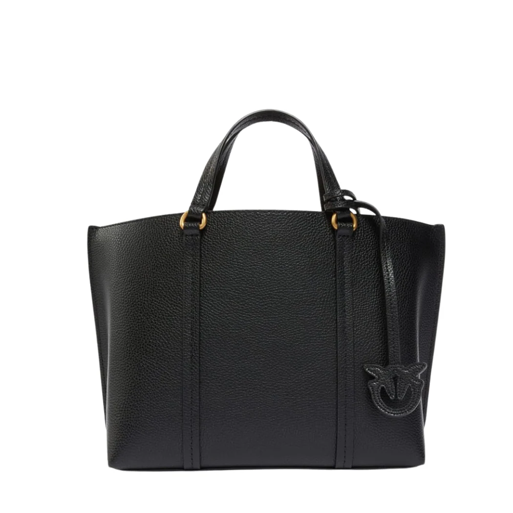 PINKO Carrie Classic Mini Handbag – Black Grained Calfskin Leather