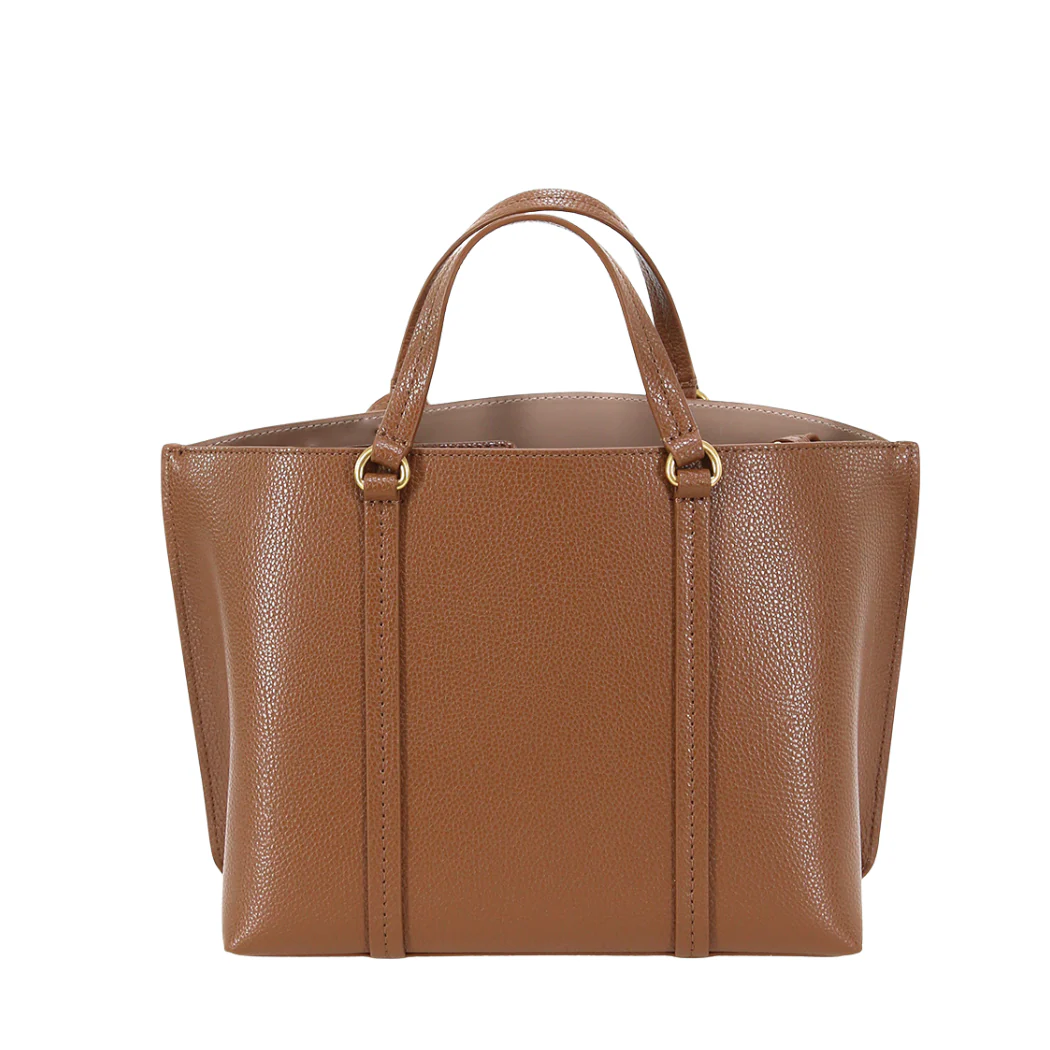 PINKO Carrie Shopper Classic Tote – Brown Grained Calfskin Leather
