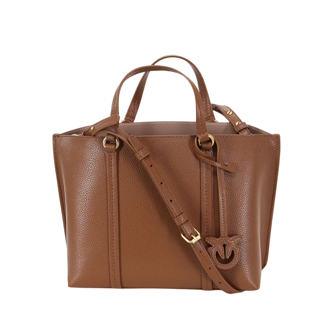 PINKO Carrie Shopper Classic Tote – Brown Grained Calfskin Leather - Image 2