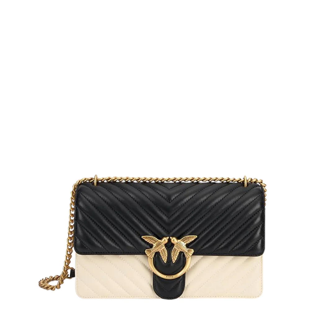 PINKO Crossbody Bag – White/Black | Love One Mini DC – Elegant & Compact