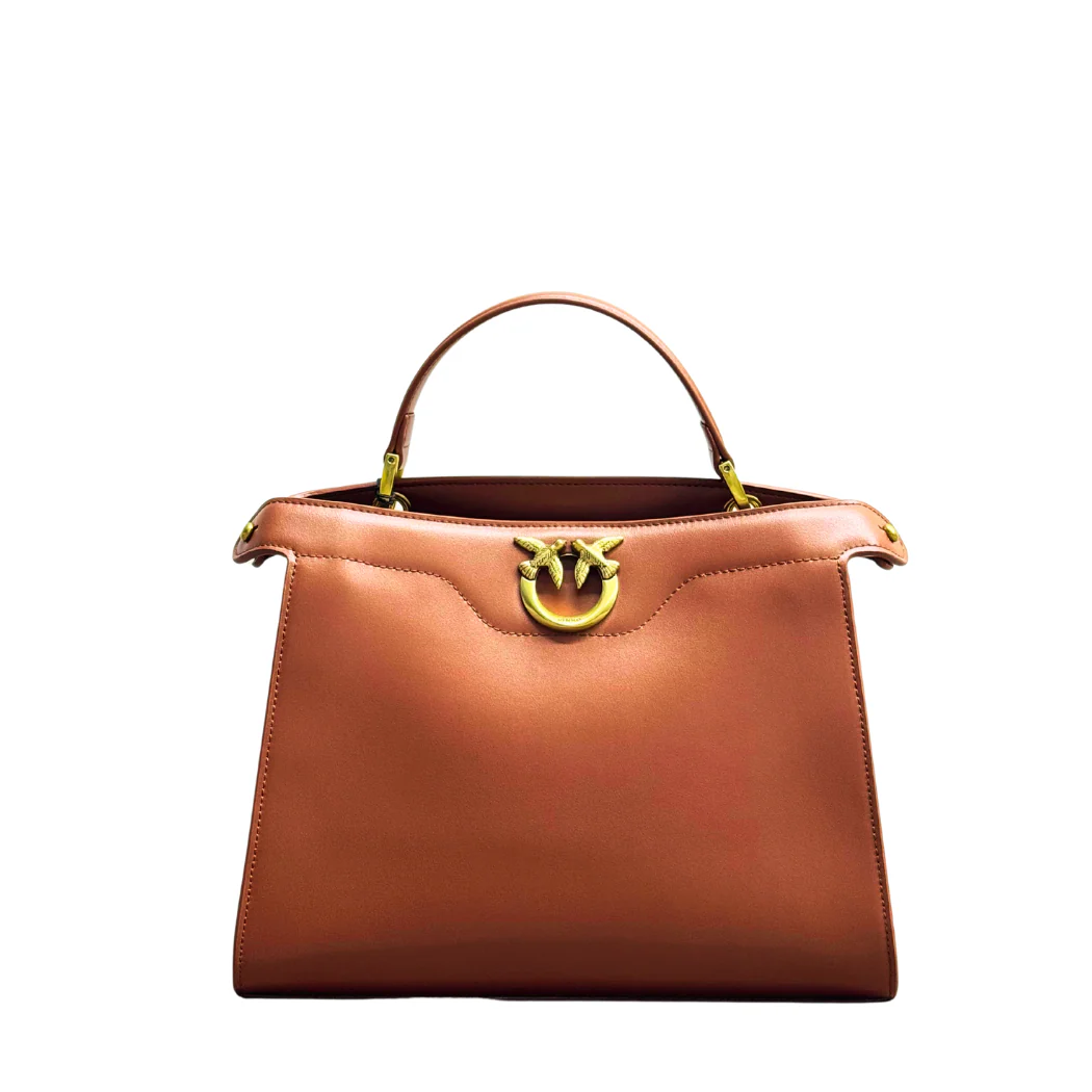 PINKO Cupido Messenger Classic Handbag β Brown Calfskin Leather