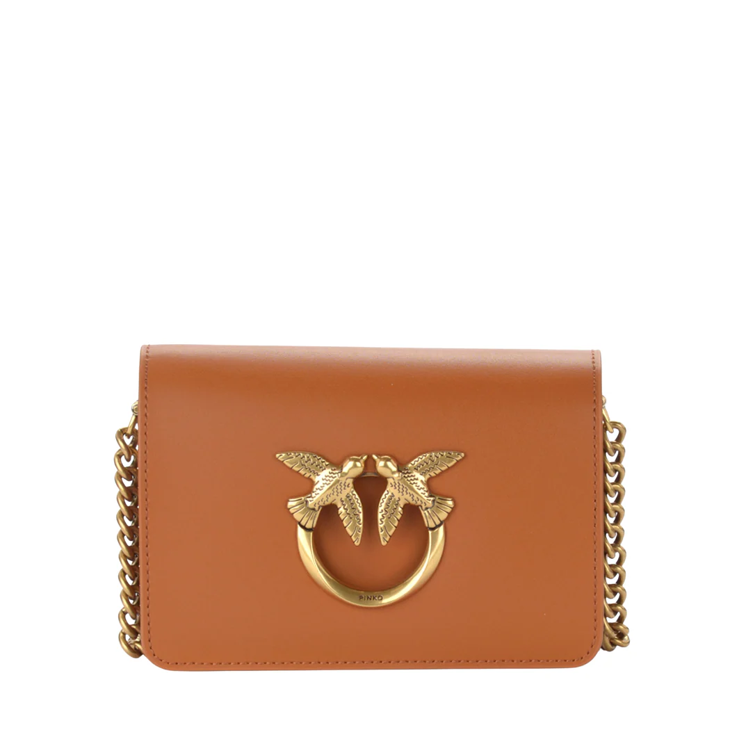 PINKO Love Click Mini Crossbody Bag – Brown Quilted Calfskin