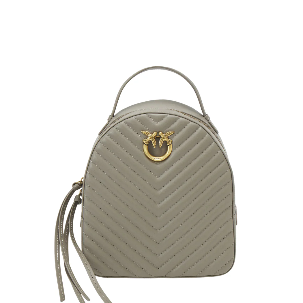 PINKO Love Click Quilted Backpack – Beige Nappa Leather