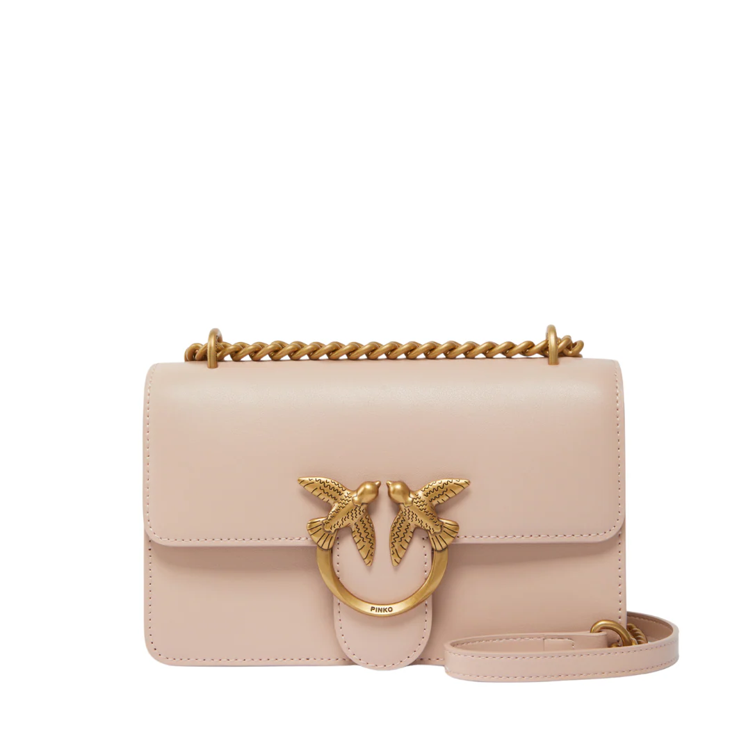 PINKO Love One Classic Crossbody Bag – Light Pink Quilted Calfskin