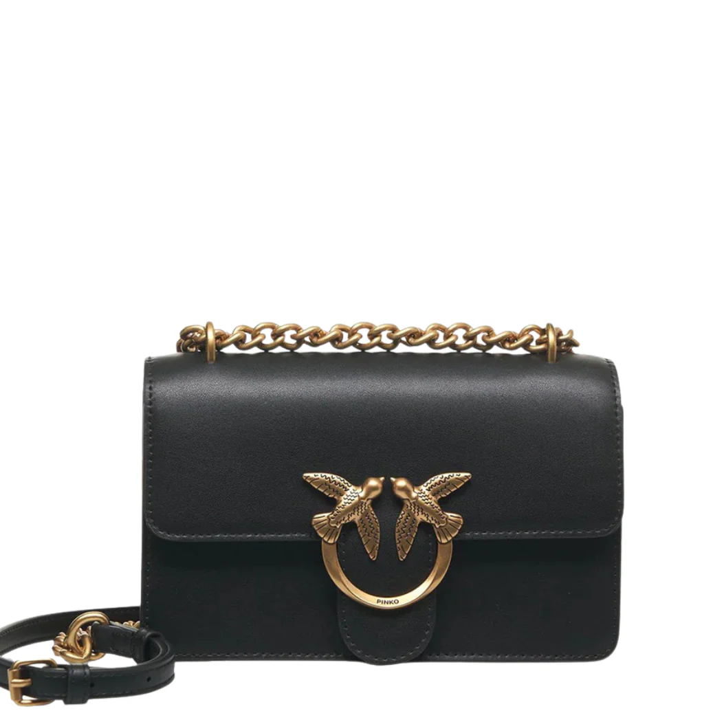 PINKO Love One Mini DC Crossbody Bag β Black Quilted Calfskin