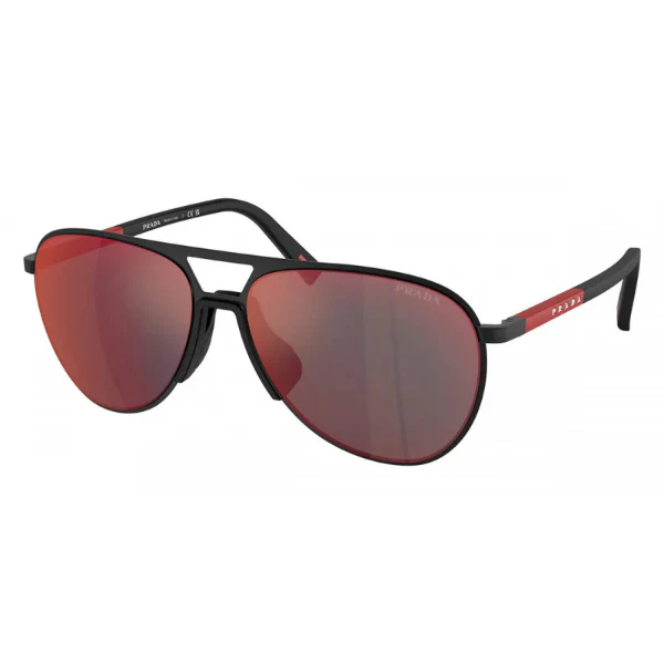 Prada Linea Rossa Matte Black Red Mirror Aviator Sunglasses โ SPR53Z DG0/08F (59-15-145)
