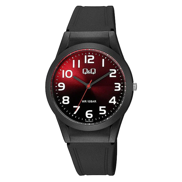 Q&Q Black Resin Strap Red Dial Quartz Watch for Ladies - V25A-002VY