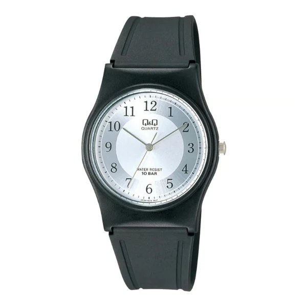 Q&Q Black Resin Strap Silver Dial Quartz Watch for Unisex - VP34J020Y