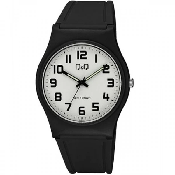 Q&Q Black Resin Strap White Dial Quartz Watch for Gents - VS42J001Y