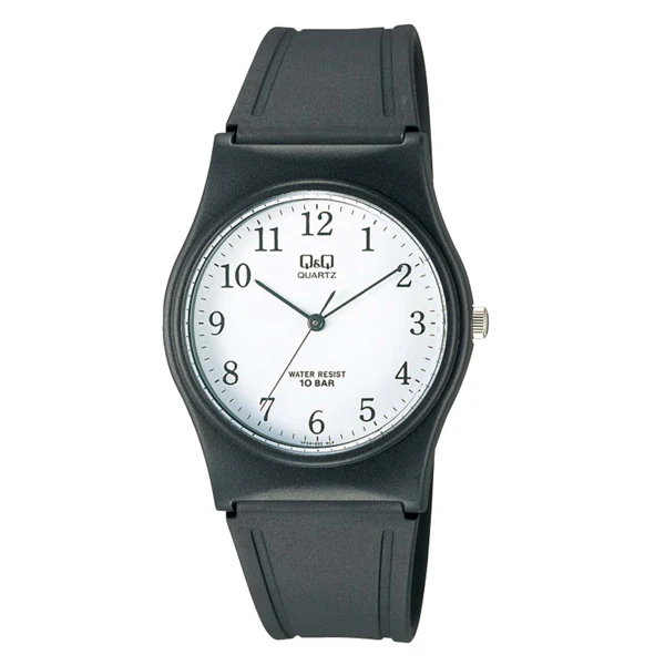 Q&Q Black Resin Strap White Dial Quartz Watch for Unisex - VP34J002Y