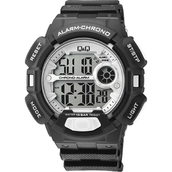 Q&Q Black Rubber Strap Grey Dial Quartz Watch for Gents - M132J008
