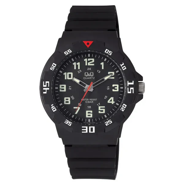 Q&Q Black Silicone Strap Black Dial Quartz Watch for Gents - VR18J001Y