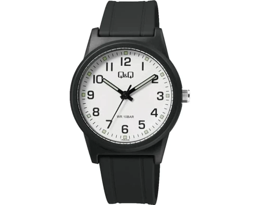 Q&Q Black Silicone Strap White Dial Quartz Unisex Watch - VR35J028Y