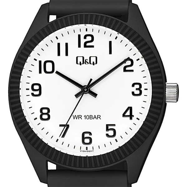 Q&Q Black Silicone Strap White Dial Quartz Watch for Gents - V12A-010VY - Image 2