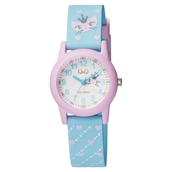 Q&Q Blue Silicone Strap Cream Dial Quartz Watch for Kids - VR99J007Y