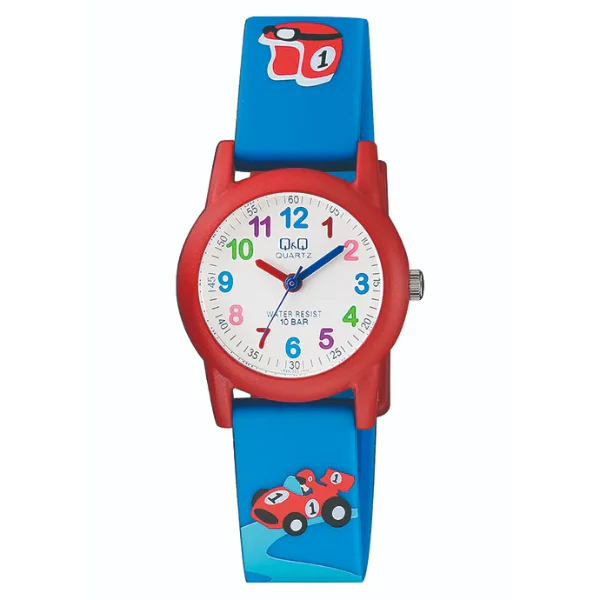 Q&Q Blue Silicone Strap White Dial Quartz Watch for Kids - VR99J004Y