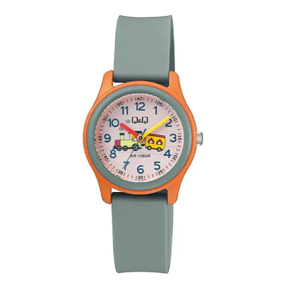 Q&Q Grey Silicone Strap Orange Dial Quartz Watch for kids - VS59J008Y