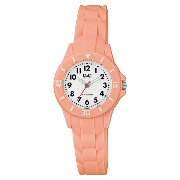 Q&Q Orange Silicone Strap White Dial Quartz Watch for Ladies - VS66J006Y