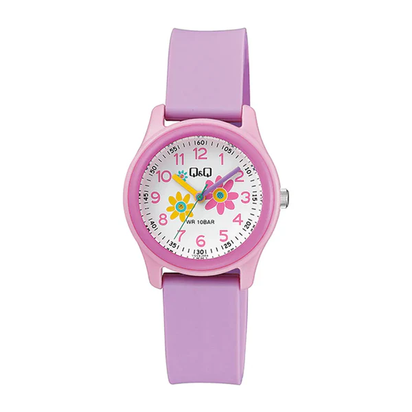Q&Q Pink Resin White Dial Quartz Watch for Kids - VS59J004Y