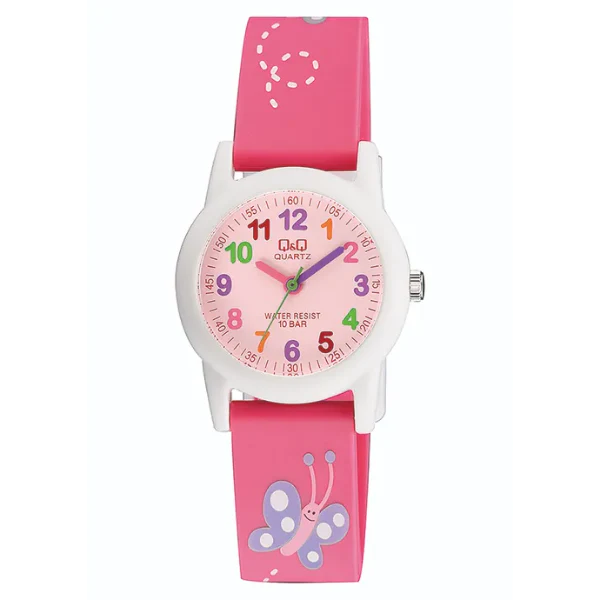 Q&Q Pink Silicone Strap Pink Dial Quartz Watch for Kids - VR99J002Y
