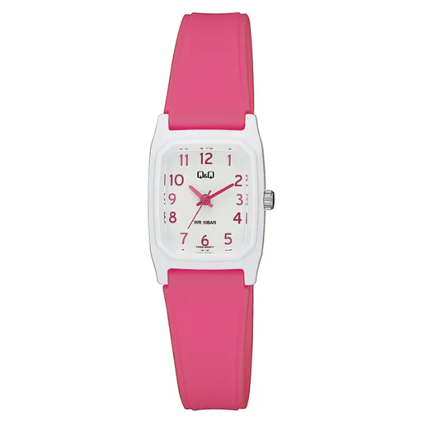 Q&Q Pink Silicone Strap White Dial Quartz Watch for Kids - V33A003VY