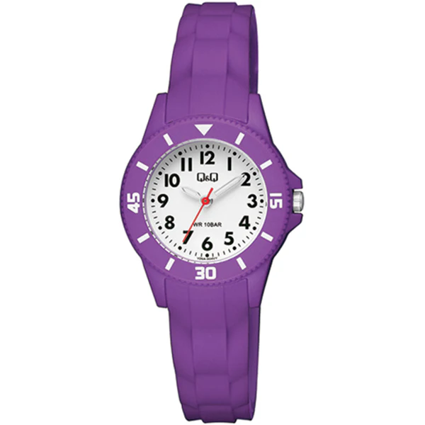 Q&Q Purple Silicone Strap White Dial Quartz Watch for Ladies - V26A004VY