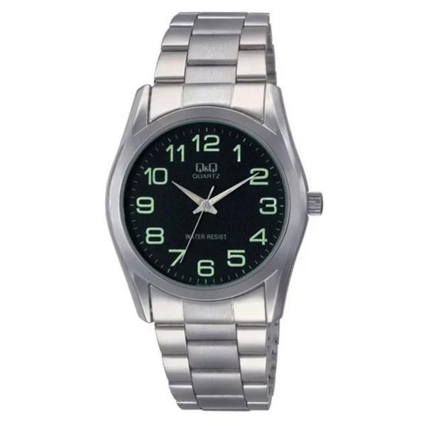 Q&Q Silver Stainless Steel Black Dial Quartz Unisex Watch - (Q638) Q638J205Y