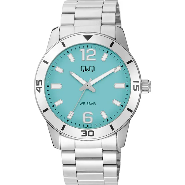 Q&Q Silver Stainless Steel Blue Dial Quartz Watch for Gents - Q85B001PY