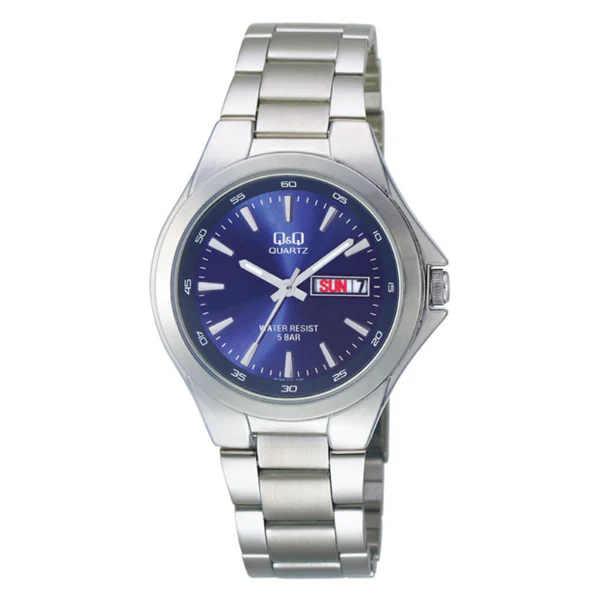 Q&Q Silver Stainless Steel Blue Dial Quartz Watch for Ladies - A164J212Y