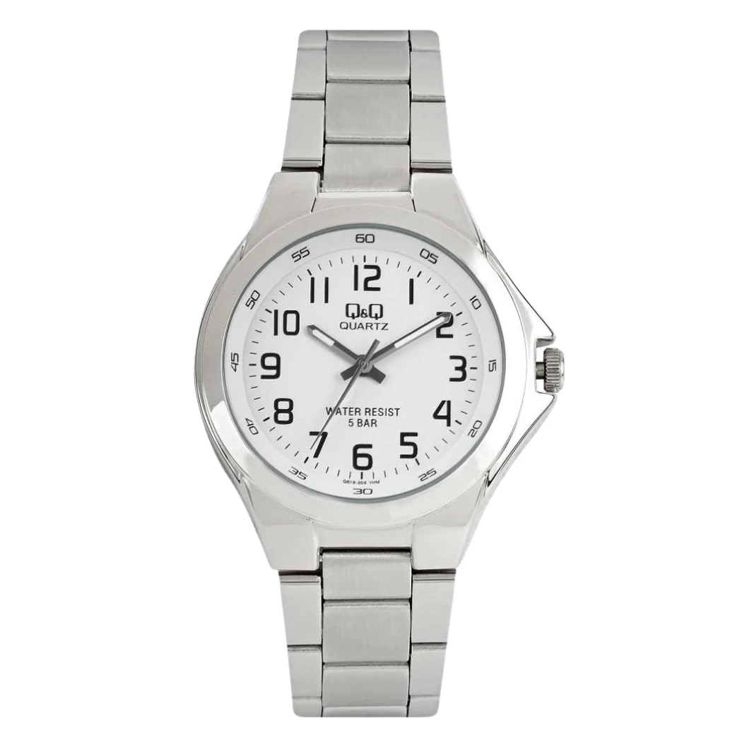 Q&Q Silver Stainless Steel White Dial Quartz Watch for Gents - Q618J204Y