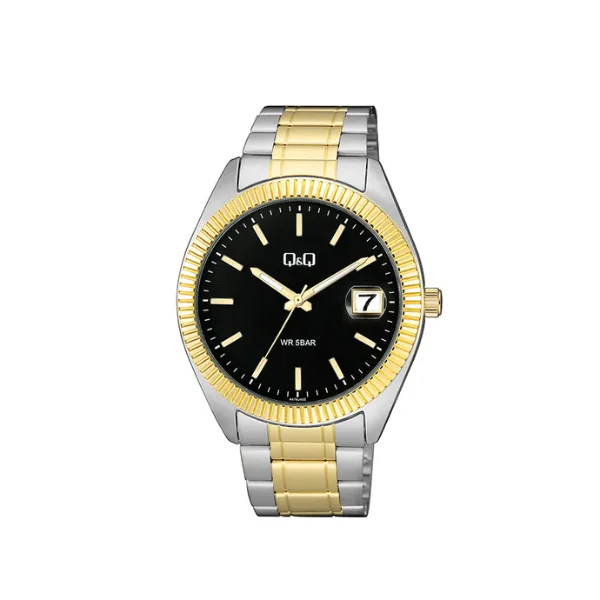 Q&Q Two-Tone Stainless Steel Black Dial Quartz Watch for Gents - A476J402Y